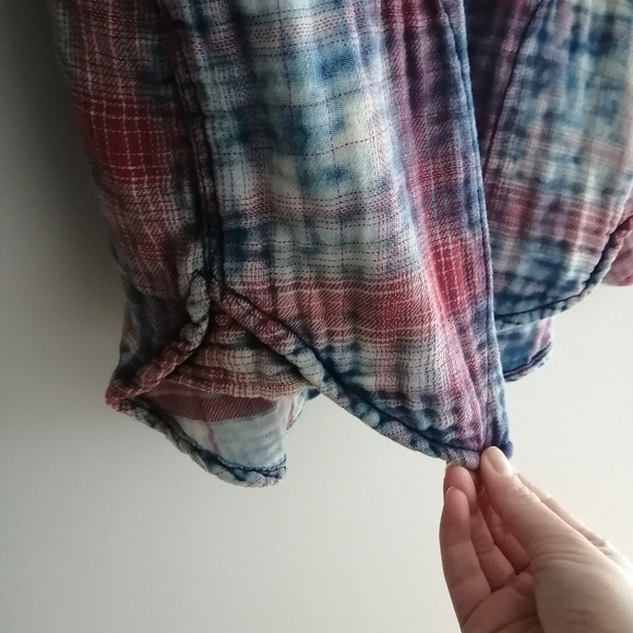Free People Double Dip Dye Plaid Button Up Gauzy Cotton XS - Picture 10 of 16